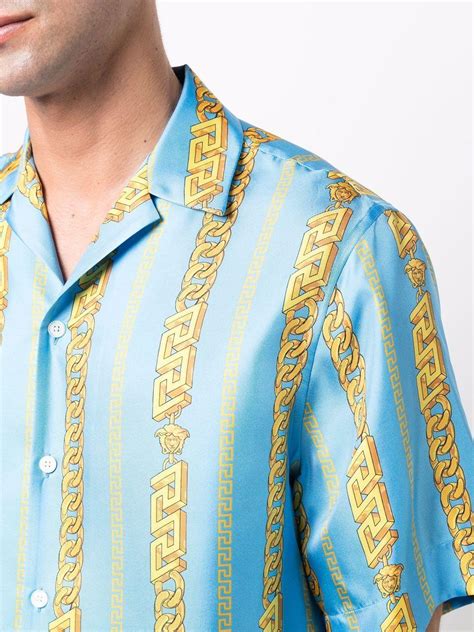 versace blue and gold shirt|Versace button up shirt.